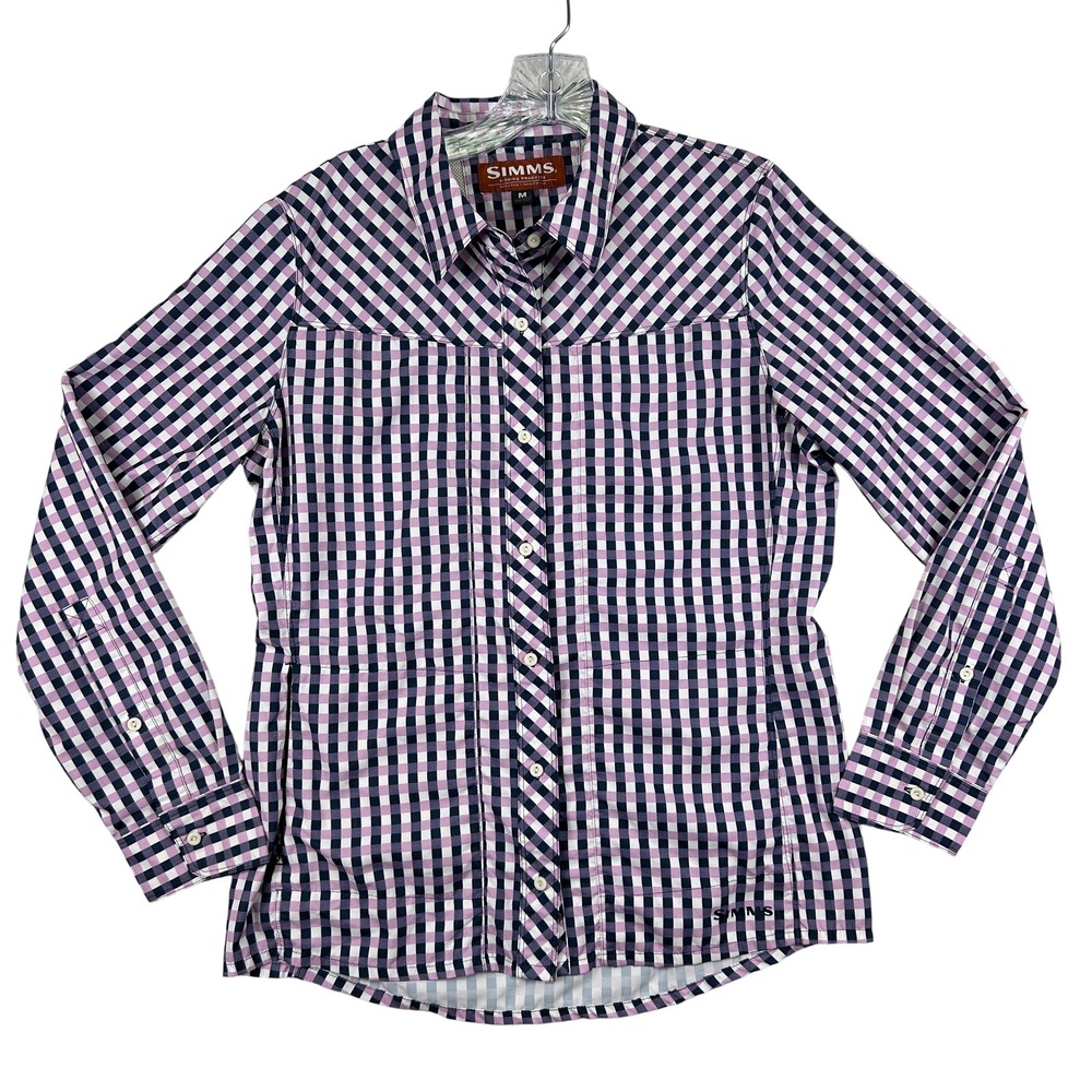 Simms Shirt Womens Medium‎ Plaid Long Sleeve Performance Fishing Vented Mesh